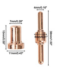 Check out this 60 Piece Plasma Cutter Consumables Kit Perfect for PT-31 And LG-40 Torches Featuring Red Copper showing two copper parts with dimensions.