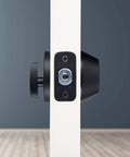 Side view of Matte Black Transitional Single Cylinder Deadbolt Lock For Home Security ANSI Grade 2 1 Inch Bolt on door