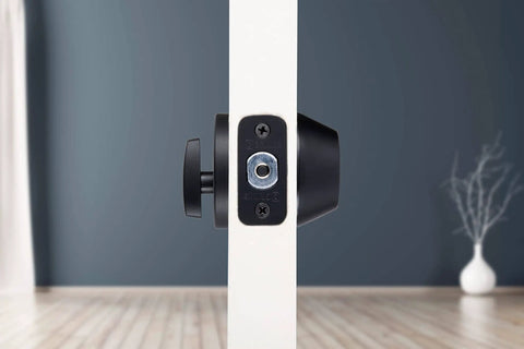 Side view of Matte Black Transitional Single Cylinder Deadbolt Lock For Home Security ANSI Grade 2 1 Inch Bolt on door