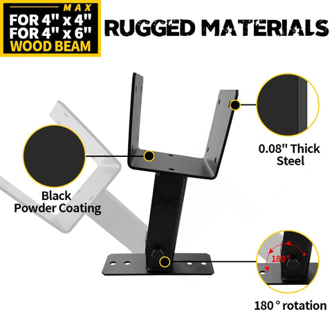 Beefy Roof Riser Bracket Kit For 4x4 Lumber Adjustable Angle Heavy Duty Steel Roof Riser Beams For Outdoor Pergola Porch And Log Cabin With Screws 4 Pack Actual 3.5 By 3.5 Inches