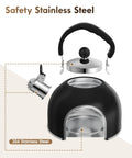 Stovetop Stainless Steel Tea Kettle With Loud Whistle 2 Quart Teapot Ergonomic Handle The Go-To Kitchen Accessory For Hot Water Tea Or Coffee Classic Black Finish, shown disassembled for detailed view.