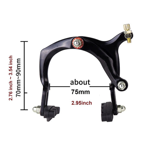 Pair Of Front And Rear V Brake Caliper Set For Mountain Bikes Long Arm 110 Mm Arms 70 Mm Pads Aluminum Alloy Rim Brakes With Adjustable Spring Tension Lightweight Stopping Power Includes Hardware 2 Year Warranty detailed view with measurements