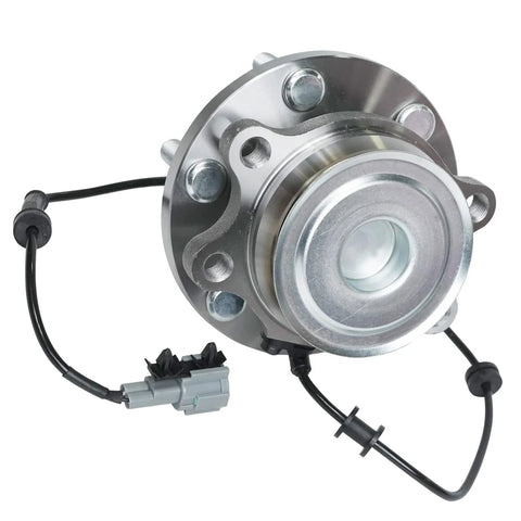 Front Wheel Bearing And Hub Assembly For 2WD Nissan Frontier 2005-2025, Pathfinder 2005-2012, Xterra 2005-2015, Suzuki Equator 2009-2012 Hub Replacement 6 Bolt OE Style shown in front view with ABS sensor wiring