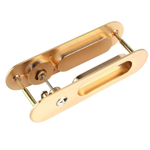 Keyed Sliding Pocket Door Lock With Three Keys For Hidden Recessed Handle Easy Install Perfect For Bathroom Kitchen And Wood Furniture Hardware Durable Zinc Alloy Construction With Rust Resistant Finish close-up view