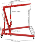 Heavy Duty Garage Workhorse: 2 Ton Hydraulic Engine Hoist With Adjustable 0.5 To 2T Range dimensions and measurements.