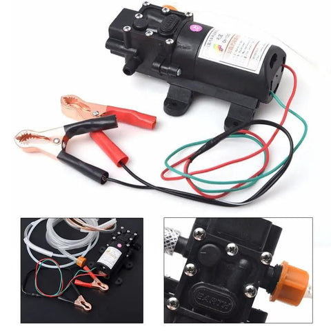 12V Vacuum Pump Siphon And Fluid Transfer Pump For Cars Boats Motorbikes Diesel Electric With Hose Black Workhorse For Fast Fluid Transfer 5L Per Minute 0.8MPa Max 60W Portable, black pump with clips