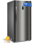 Beefy Upright Freezer With 17 Cubic Feet Capacity And Convertible Fridge Mode Featuring Frost Free Operation Plus Sleek Stainless Steel Exterior.