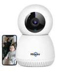 2K 3MP Wireless Pet Camera And Baby Monitor For Home Security Nanny Cam For Pets And Kids 360 Degree Pan beside phone display