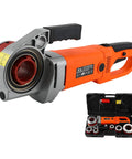 Crush Dense Metal With This Heavy Duty Electric Pipe Threader, featuring a 2300 watt motor, with six quick change dies for threading.