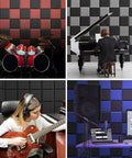Solid Soundproof Foam Panels For Home Studio Acoustic Wall Tiles With Beveled Wedge Design on music studio walls with instruments.