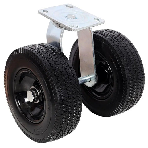8 Inch Dual Wheel Swivel Caster With PU Pneumatic Wheels And Zinc Plated Top Plate 660 Lb Capacity, side view