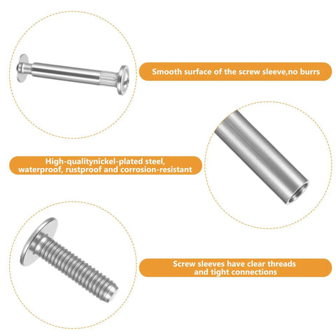 Pick Up These Built Like A Tank Rust Proof 100 Pieces M4 Cabinet Screws Furniture Connector Bolts Binding Barrels And Sleeves Iron Nickel Hardware For Wood Builds with smooth surface and clear threads.