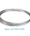 Stainless steel tubing coil, 1/2 in outer diameter, 10 ft length.