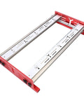 Adjustable Aluminum Router Sled Kit For Wood Slab Flattening with red and metal rails, shown at an angle.