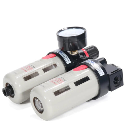 3 In 1 Compressed Air Filter Regulator Lubricator Combo With Pressure Gauge Three Eighth NPT 0 to 140 PSI Semi Auto Drain Durable Aluminum Body