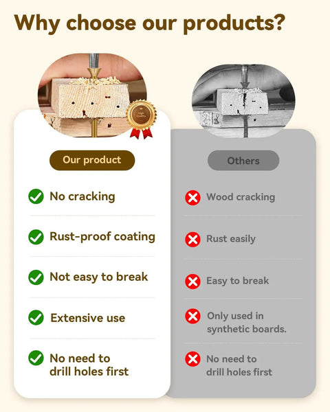 Comparison chart showing benefits of 100 Count 10x5 Deck Screws For Exterior Wood Tan Color Rust Resistant Epoxy Coated