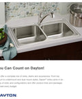 Stainless steel double sink in kitchen with faucet, featuring Dayton Single Bowl Drop In Stainless Steel Bar Sink 17 By 21 Inches 22 Gauge Pro Grade ADA Compliant Above Counter Installation Top Shelf Build With Easy Faucet Setup.