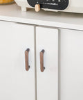 Front view of a white cabinet with Six Pack Walnut Wood Drawer Pulls Set Rustic Cabinet Handles For Kitchen And Furniture Hardware approximately 6.93 inch long.