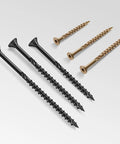 Top Shelf One Inch Exterior Deck Screws Bronze Epoxy Coated Rust Resistant Torx Drive Heavy Duty Wood Fasteners For Outdoor Fencing Timber Builds Hella Strong 190 Piece Hardware Kit showing black and bronze screws.