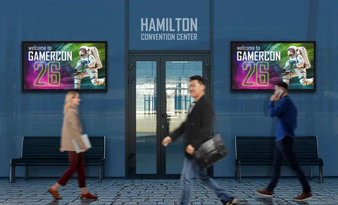 55 Inch Sunshine Ready Outdoor Digital Display Featuring Rock Solid Weatherproof Design And Badass 2500 Nit Brightness For Crisp Visual Ads And No Hassle Public Messaging Setups outside Hamilton Convention Center