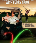 Golfers using Anti Slice Golf Gel, demonstrating product's effectiveness in stopping slice and hook on a sunset golf course.