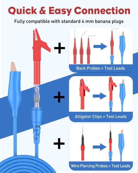Back Probe Kit 30 Pcs Automotive Test Leads Bundle with Banana Plug to Alligator Clip Probes and Wire Piercing Probes