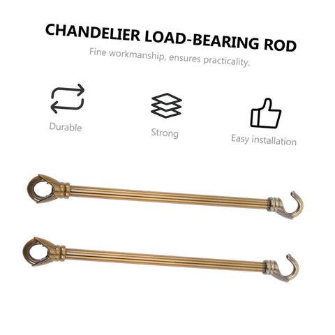 Heavy Duty Chandelier Rod With Ceiling Hook System For Easy DIY Install, Durable metal holder with vintage hook in gold brass finish