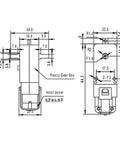 Technical diagram of Four Pack TT Motors With 1 To 48 Gearbox, 3-6V DC, 200 RPM, showing dimensions and components.