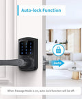 Keyless Entry Door Lock With Handle And Digital Keypad, Smart Electronic Lock With Code, Blue Backlit Touchscreen, Auto Locking