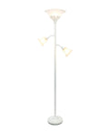 Three Light Floor Lamp With Scalloped Champagne Glass Shades In Restoration Bronze Finish For Living Room Or Reading Nook Includes Main Light And Two Reading Lights Ideal For Cozy Corners And Practical Ambience