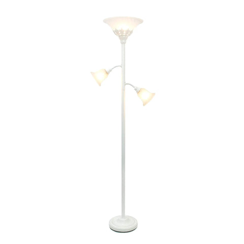 Three Light Floor Lamp With Scalloped Champagne Glass Shades In Restoration Bronze Finish For Living Room Or Reading Nook Includes Main Light And Two Reading Lights Ideal For Cozy Corners And Practical Ambience