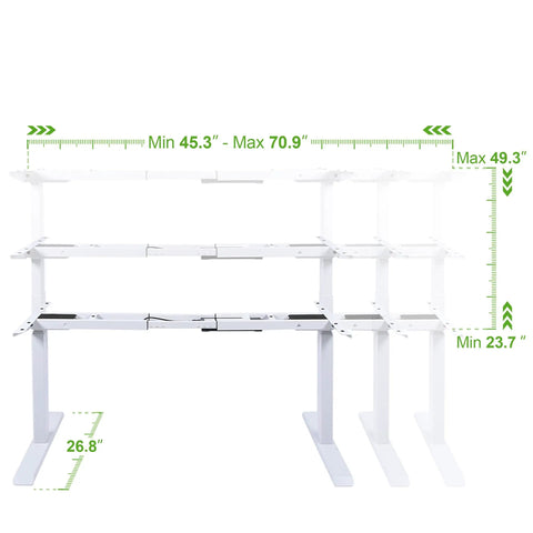 Fromann Dual Motor Standing Desk Frame With 3 Tier Legs Electric Height Adjustable Base For Home And Office dimensions display