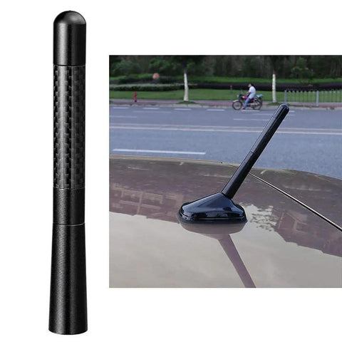 4.7 Inch Carbon Fiber Car Radio Antenna Mast Replacement for cars and trucks universal fit easy install shown on car
