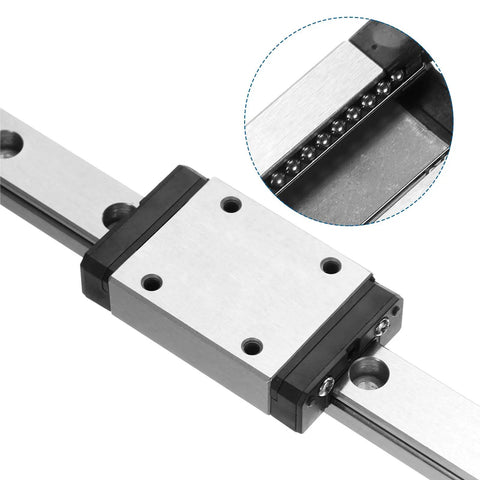 Close-up of 150Mm Linear Guide Rail Kit with Two MGN7H Carriages and Mini MGN12 Guides for DIY 3D Printers and CNC Machines.