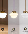 Black 8 Inch Milk Glass Schoolhouse Pendant Light With Adjustable Rods For Farmhouse Ceiling Dope Vintage Vibe light on and off