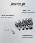 Heavy Duty Socket Set With 9 Piece Impact Bit Combo Pack For Drills And Drivers Made From Chrome Vanadium Steel For Tough Auto Jobs That Do Not Slip Or Strip Under High Torque Pressure, 6-12mm