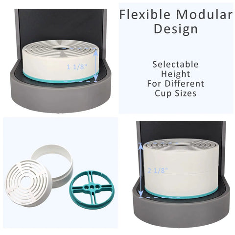 Anti Splash Cup Riser For Keurig And Cuisinart Single Serve Coffee Makers with adjustable height in white and turquoise