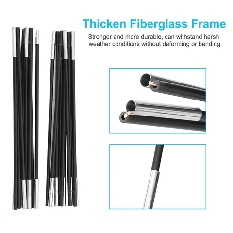 Replacement Beach Tent Poles For 3 Person Tents, 10-Section Pole Set, thick aluminum fiberglass structure visible