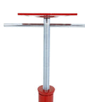 Close-up of Real Deal Heavy Duty Adjustable House Floor Jacks Rated At 17500 Lbs, steel screw support props for leveling.