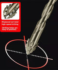 Rock Solid Four Flute Sawtooth Eccentric Drill Bit Kit With Titanium Coating For Stone, Glass, And Metal Super Durability And High Speed Drilling That Will Blow Your Mind, titanium bit tip close-up