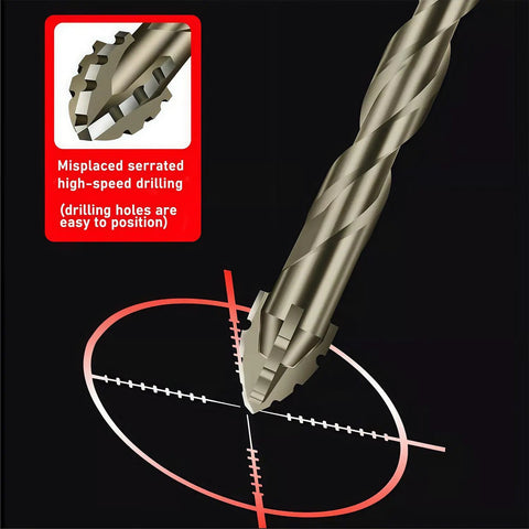 Rock Solid Four Flute Sawtooth Eccentric Drill Bit Kit With Titanium Coating For Stone, Glass, And Metal Super Durability And High Speed Drilling That Will Blow Your Mind, titanium bit tip close-up