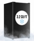 Kickin Compact 3.2 Cubic Foot Upright Freezer Solid Black Design with 3.2 cu ft label in white background.