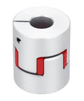 Aluminum shaft coupling for 10mm to 10mm shafts, spider-style with red inserts, L30mm x D25mm