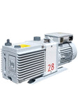 Heavy Duty Dual Stage Rotary Vane Vacuum Pump Oil Sealed Industrial Setup side view with motor and gauge visible.