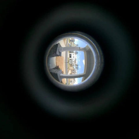 View through Solid Brass 220 Degree Door Viewer With Rotating Privacy Cover For Doors From About 1.38 Inches To 2.17 Inches