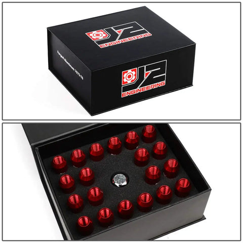 16 Piece 7075 Aluminum Open End Lug Nuts M12 X 1.5 With 4 Lock Nuts And Key Red Conical Seat Heavy Duty Anodized Finish Fits Most Cars And Wheels LN T7 010 15 RD in packaging
