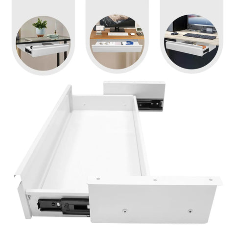 Slick 22 Inch Under Mount Desk Drawer Slide Out Kit showing a white slide tray for workspace organization.