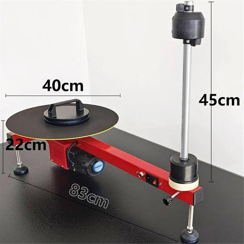 Top Shelf Electric Stretch Film Wrapping Machine Bench Dispenser For Swift Pallet And Box Shrink Wrap Operations Featuring Blazing Speed Motor And No Sweat Film Swapping, showing 83cm length and 40cm diameter.