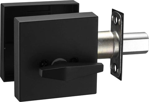 Contemporary Square Entry Lever Door Handle Set With Single Cylinder Deadbolt Reversible For Left Or Right Doors Heavy Duty Iron Black Finish