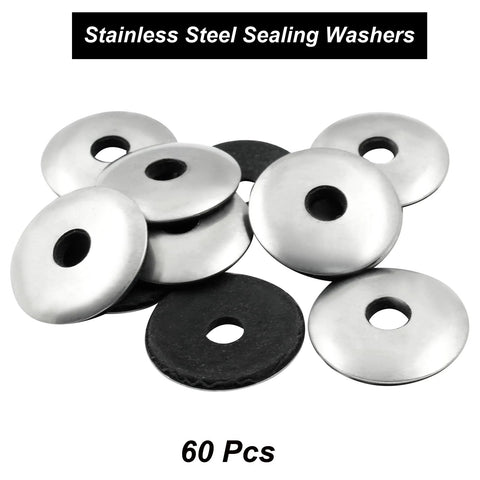 60-piece stainless steel sealing washer set with neoprene bonded rubber, 1/4 in. ID x 1 in. OD for screws